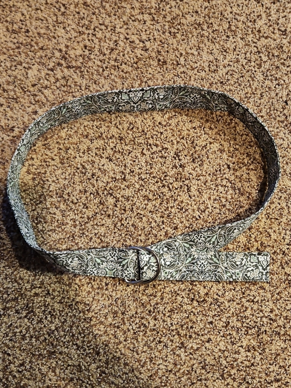 Women’s Green Floral Fabric Belt with D-Ring